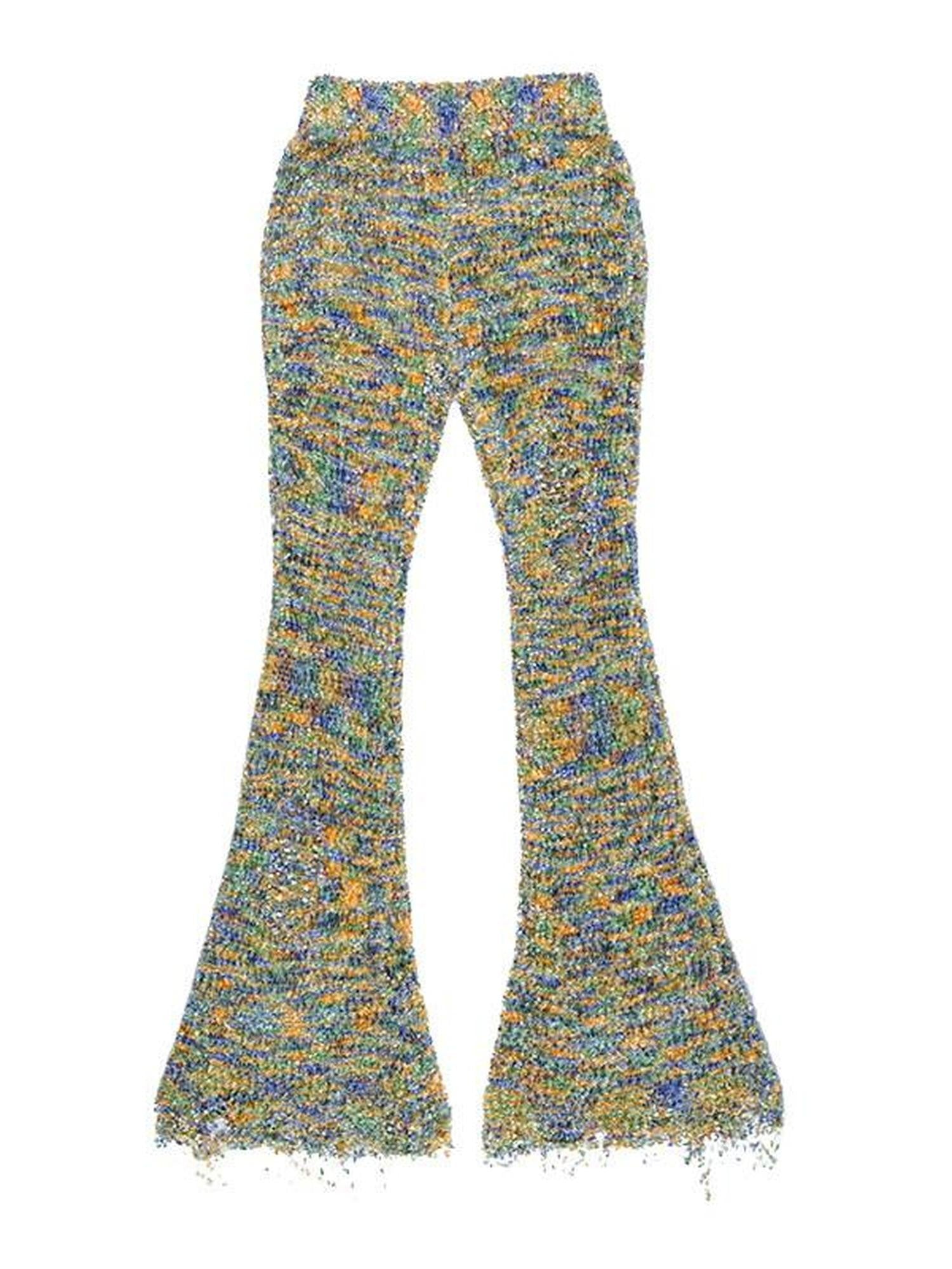 QUORRA S CHORD Multicolor Jacquard Knit Frayed Distressed Elastic Waist Women&
