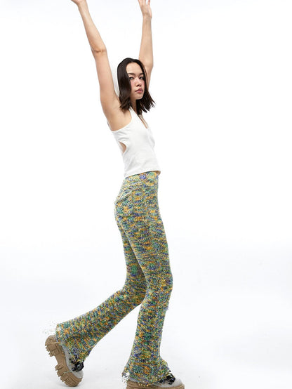 QUORRA S CHORD Multicolor Jacquard Knit Frayed Distressed Elastic Waist Women&