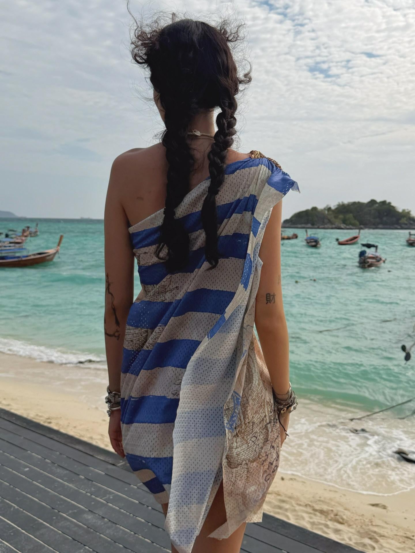 Nautical Asymmetric Off Shoulder Starfish Women&