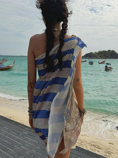 Nautical Asymmetric Off Shoulder Starfish Women&
