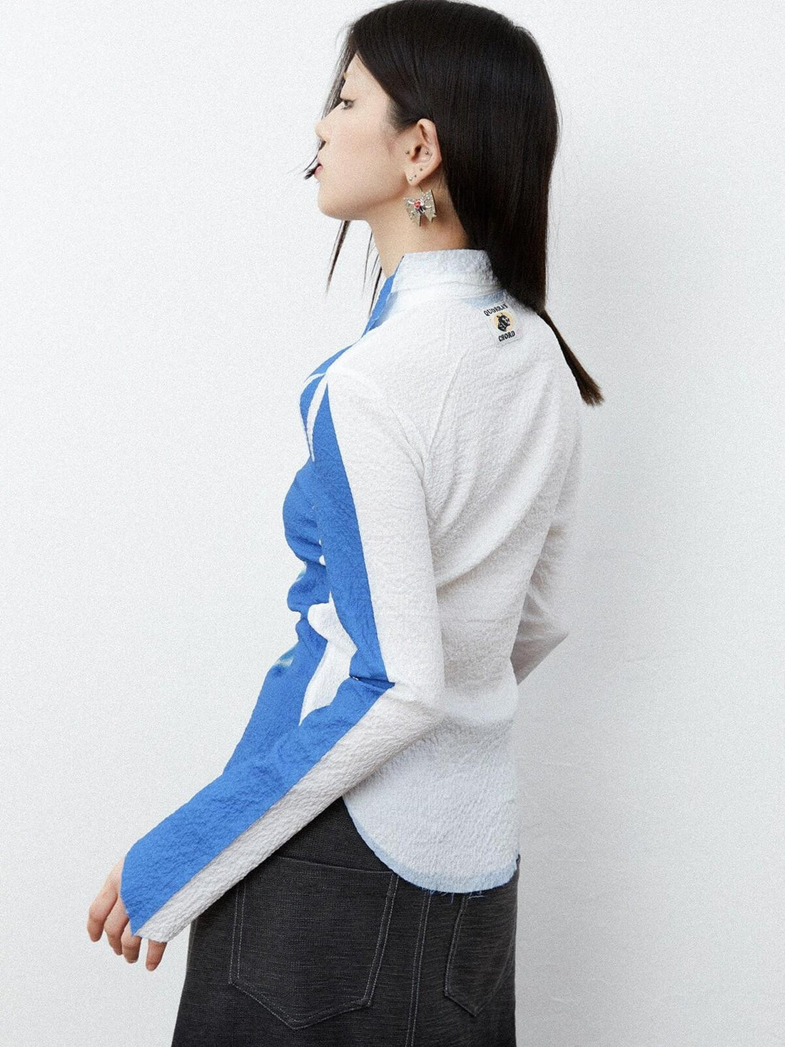 QUORRA S CHORD Ombre Heart Print Ruched Bell Sleeve Slim Women&
