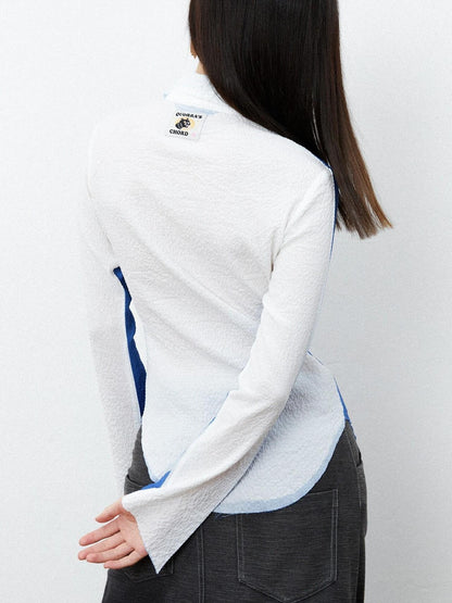 QUORRA S CHORD Ombre Heart Print Ruched Bell Sleeve Slim Women&