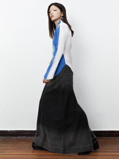 QUORRA S CHORD Ombre Heart Print Ruched Bell Sleeve Slim Women&