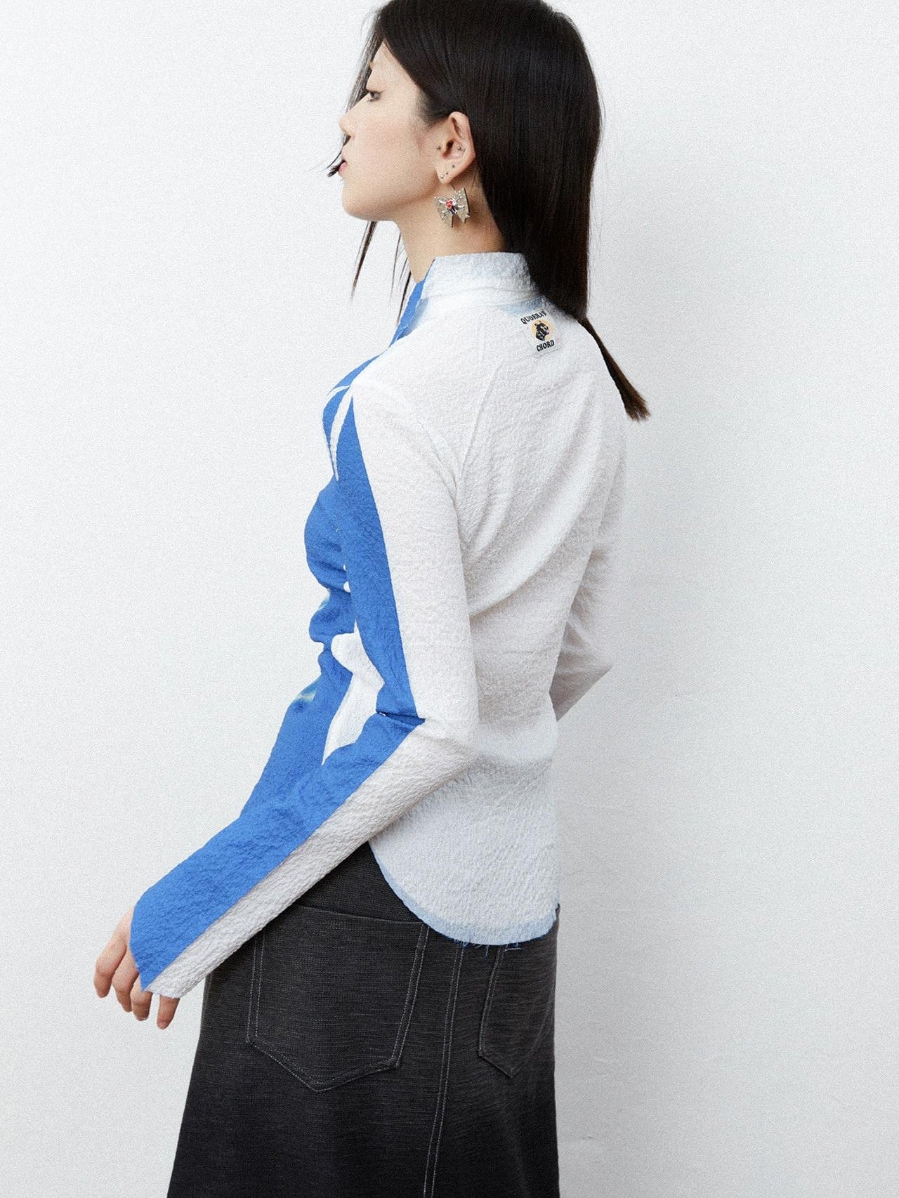 QUORRA S CHORD Ombre Heart Print Ruched Bell Sleeve Slim Women&