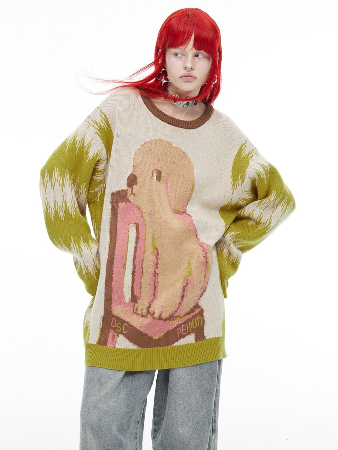 QUORRA S CHORD Oversized Jacquard Pullover Teddy With Rolled Eyes Women&