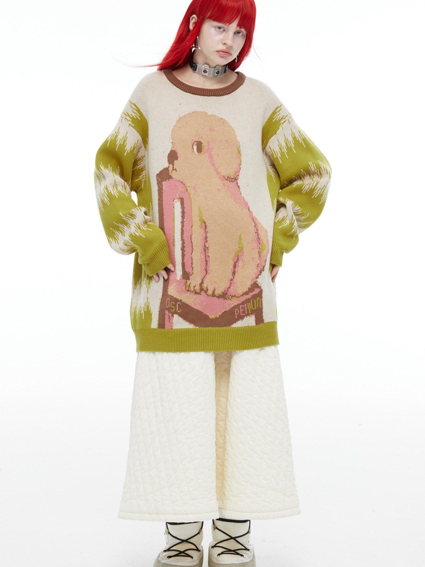 QUORRA S CHORD Oversized Jacquard Pullover Teddy With Rolled Eyes Women&