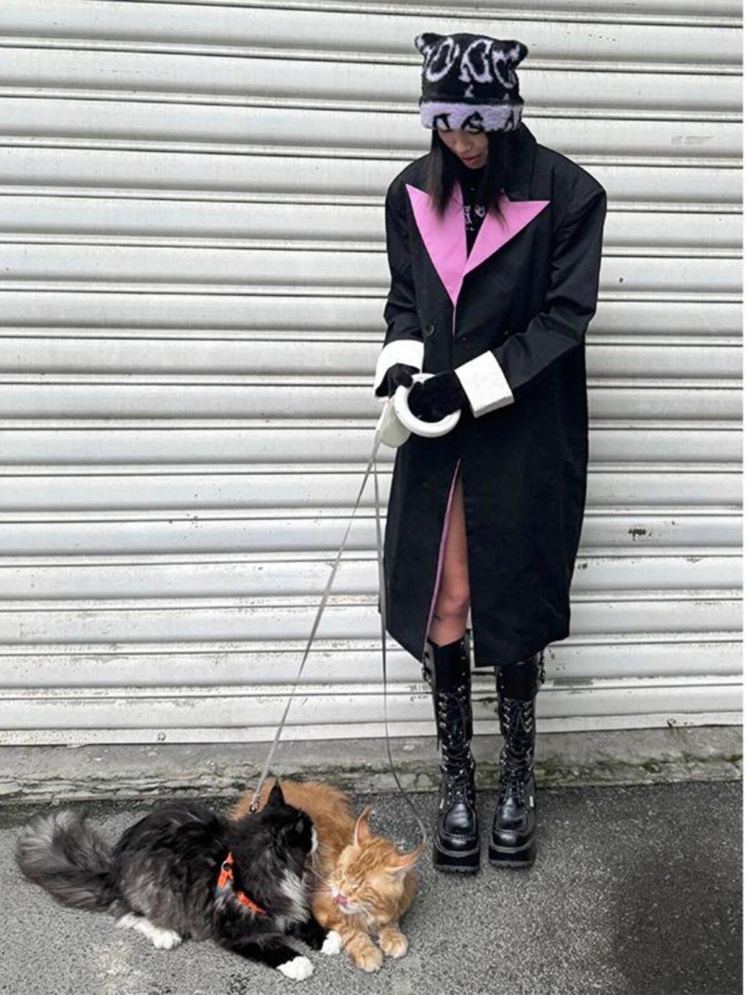 QUORRA S CHORD Pink Black Colorblock Padded Oversized Women&