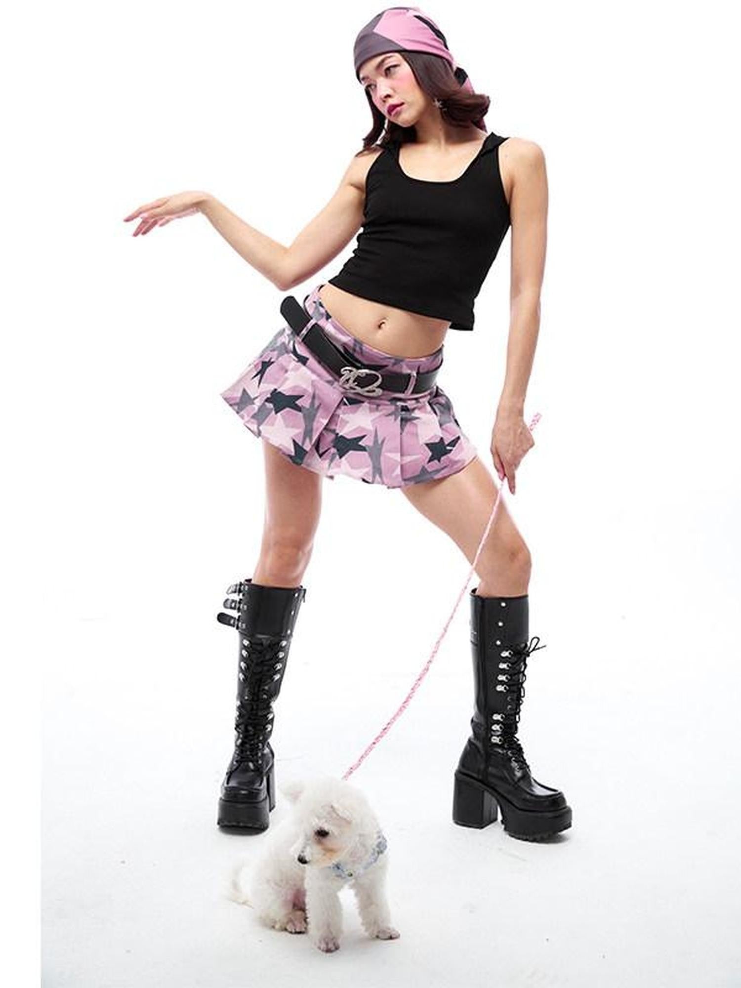 QUORRA S CHORD Pink Camouflage Star Print Low Waist Women&
