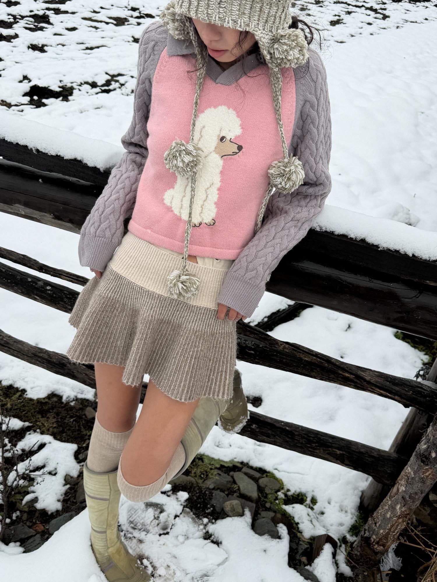 QUORRA S CHORD Pink Ceramic Art Poodle Motif Raglan High Waist Women&