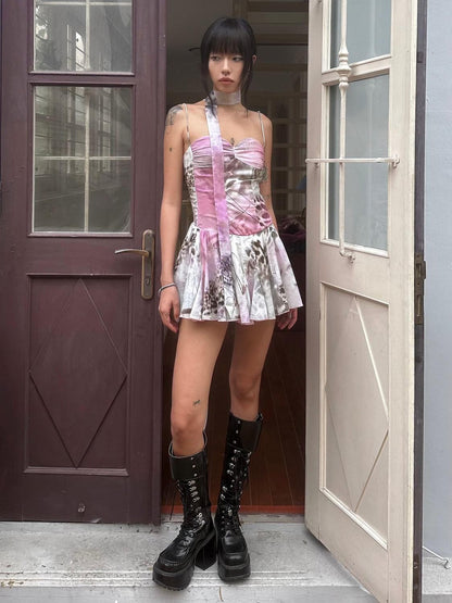 QUORRA S CHORD Pink Graffiti Leopard Print Ruched Bustier Women&