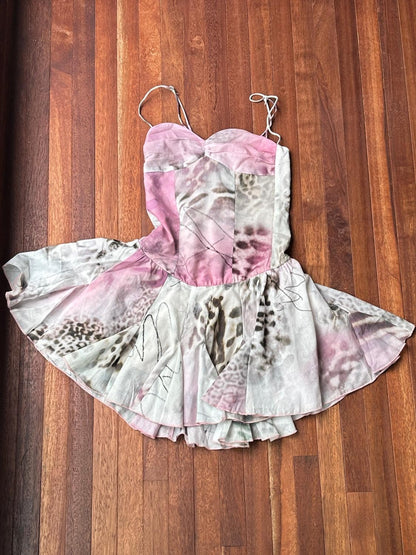 QUORRA S CHORD Pink Graffiti Leopard Print Ruched Bustier Women&