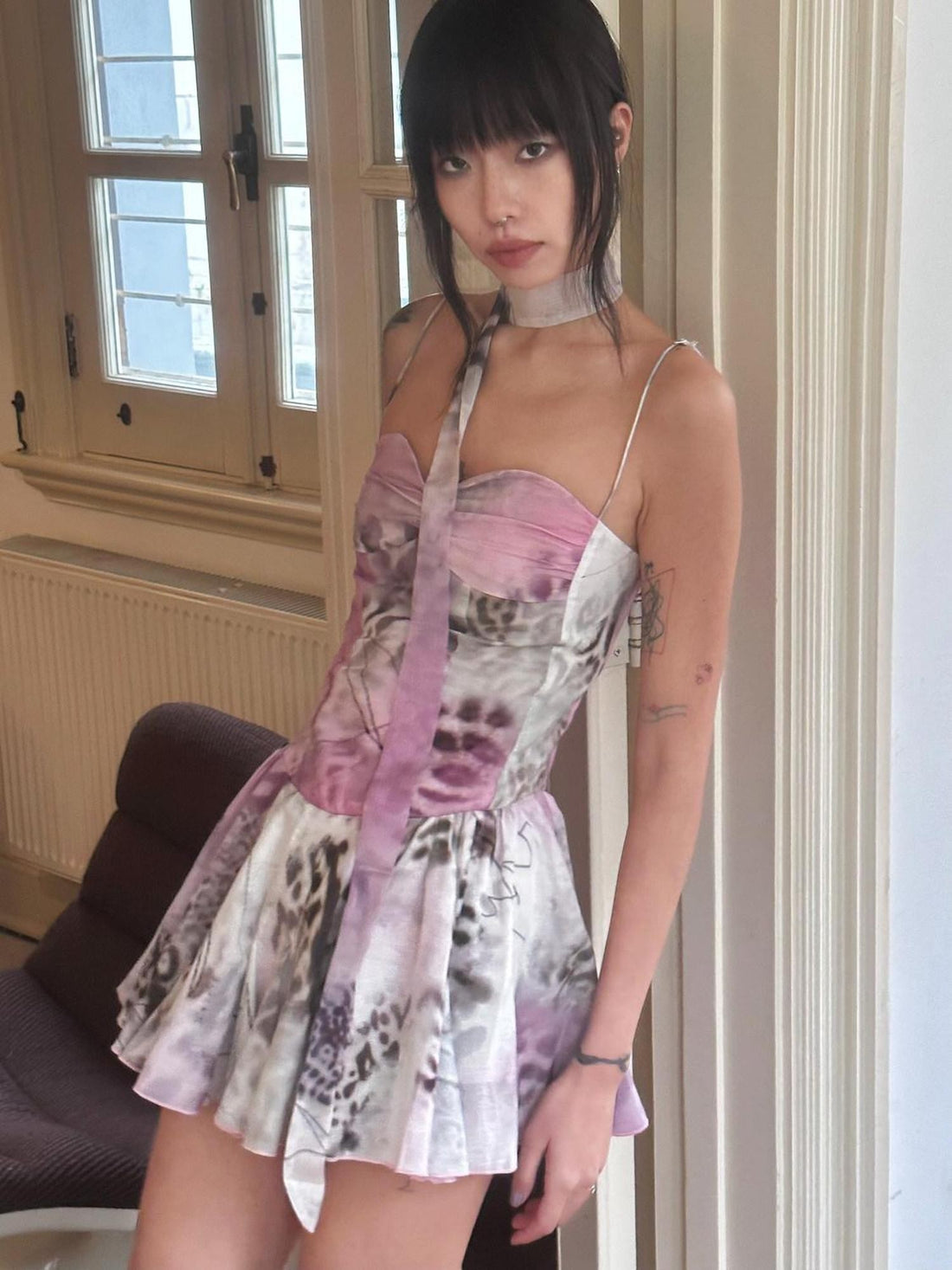 QUORRA S CHORD Pink Graffiti Leopard Print Ruched Bustier Women&
