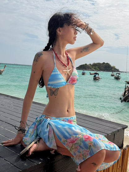 QUORRA S CHORD Pink Hibiscus Floral Wave Pattern Tassel Versatile Women&
