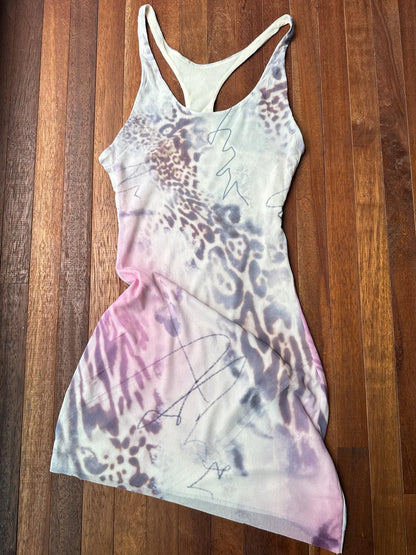 QUORRA S CHORD Pink Leopard Print Double Layer Mesh Racerback Women&