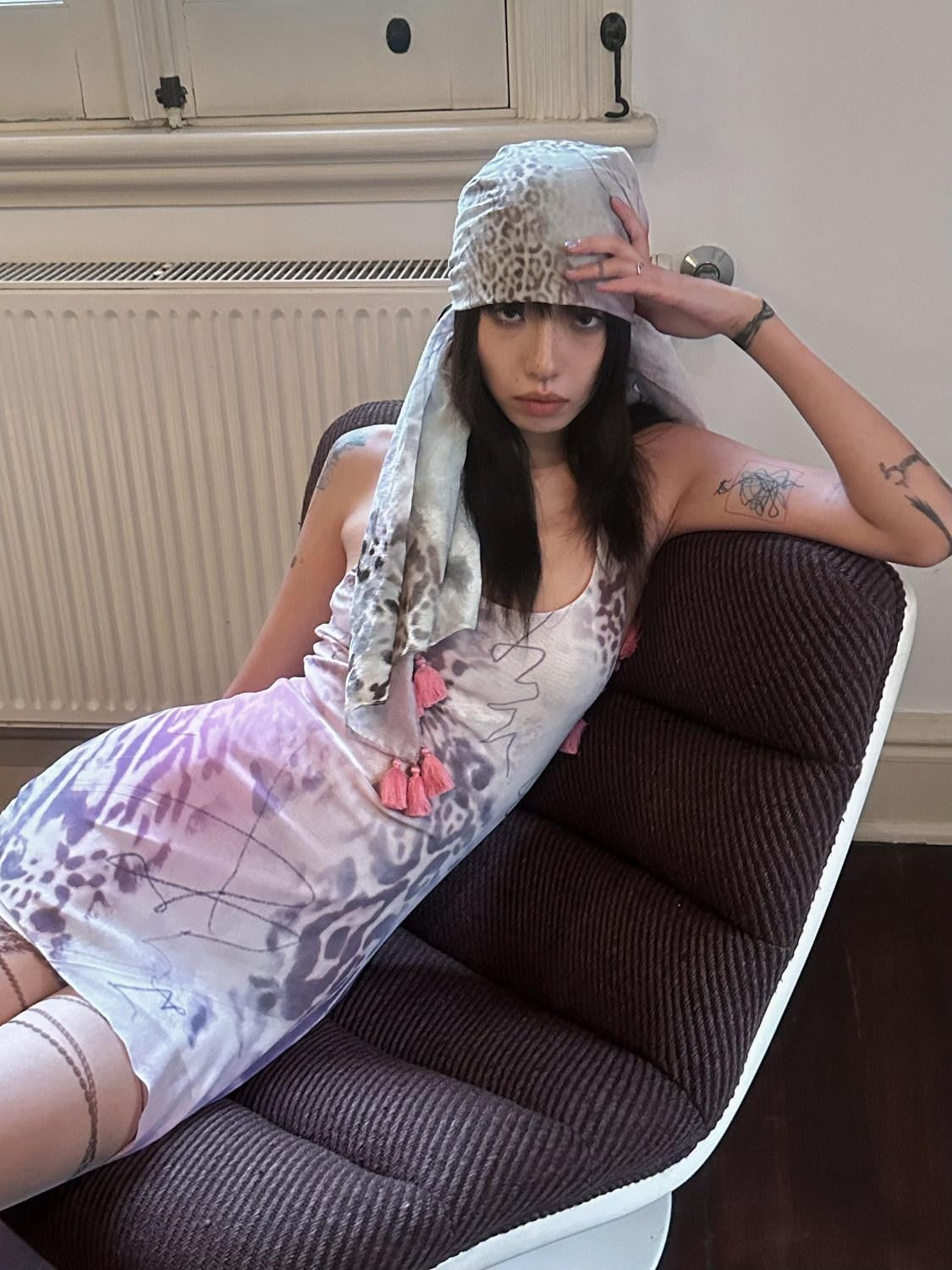 QUORRA S CHORD Pink Leopard Print Double Layer Mesh Racerback Women&