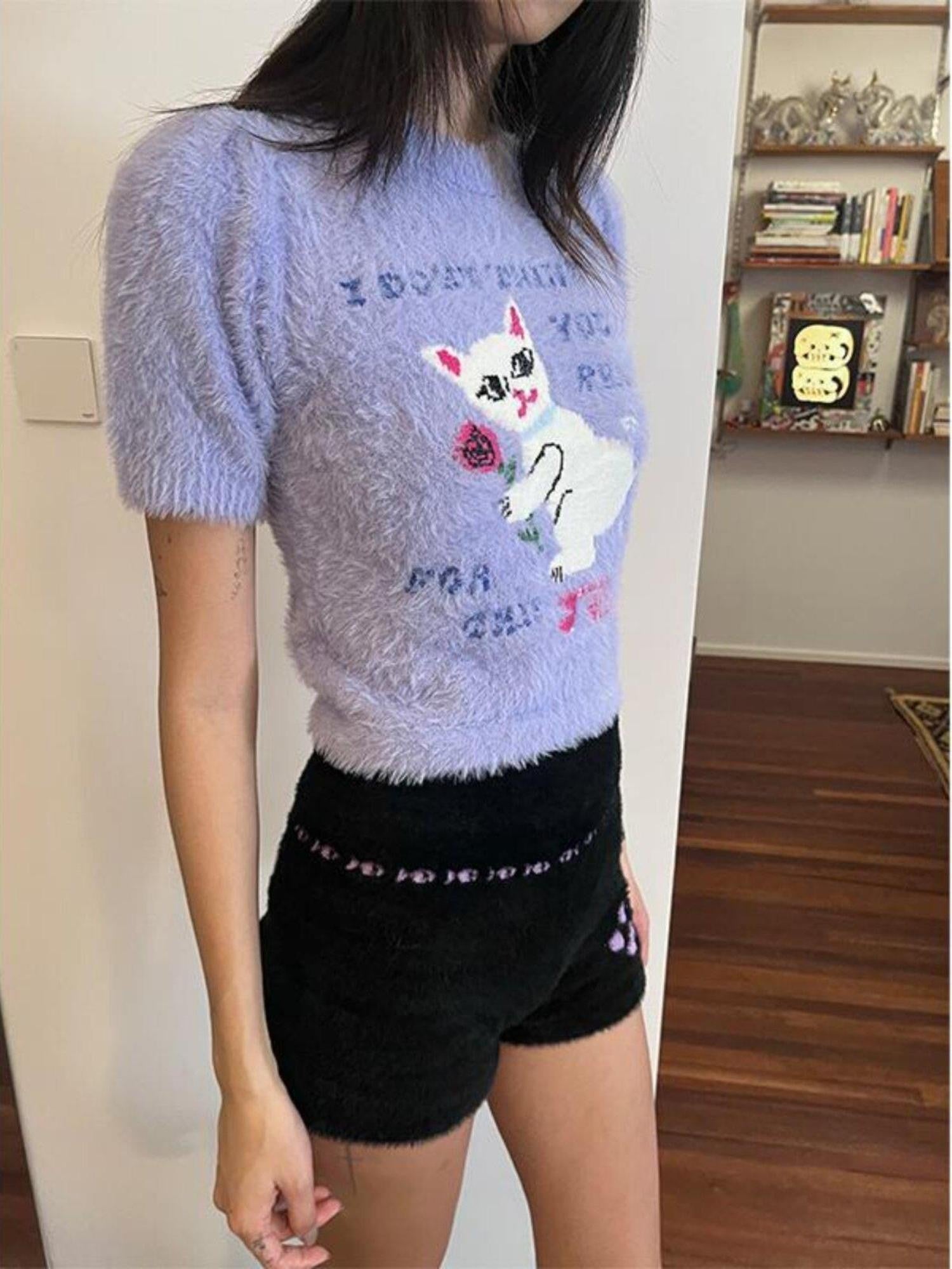 QUORRA S CHORD Pink Purple Embroidered Jacquard Cat Rose Women&