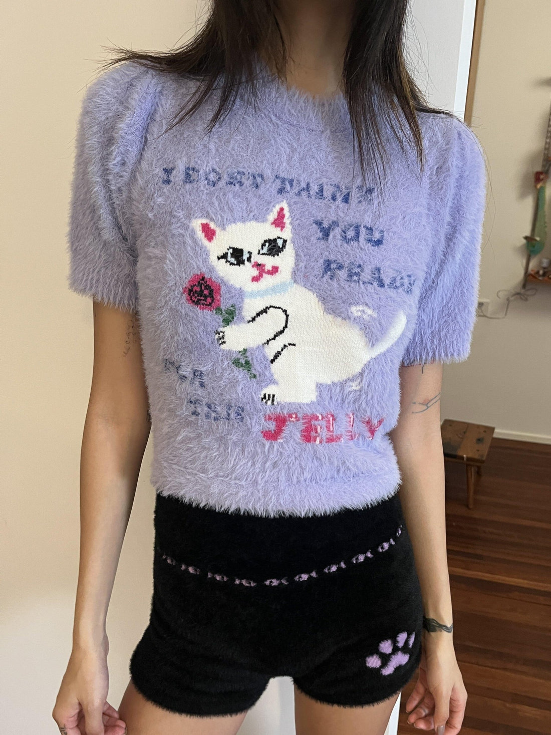 QUORRA S CHORD Pink Purple Embroidered Jacquard Cat Rose Women&
