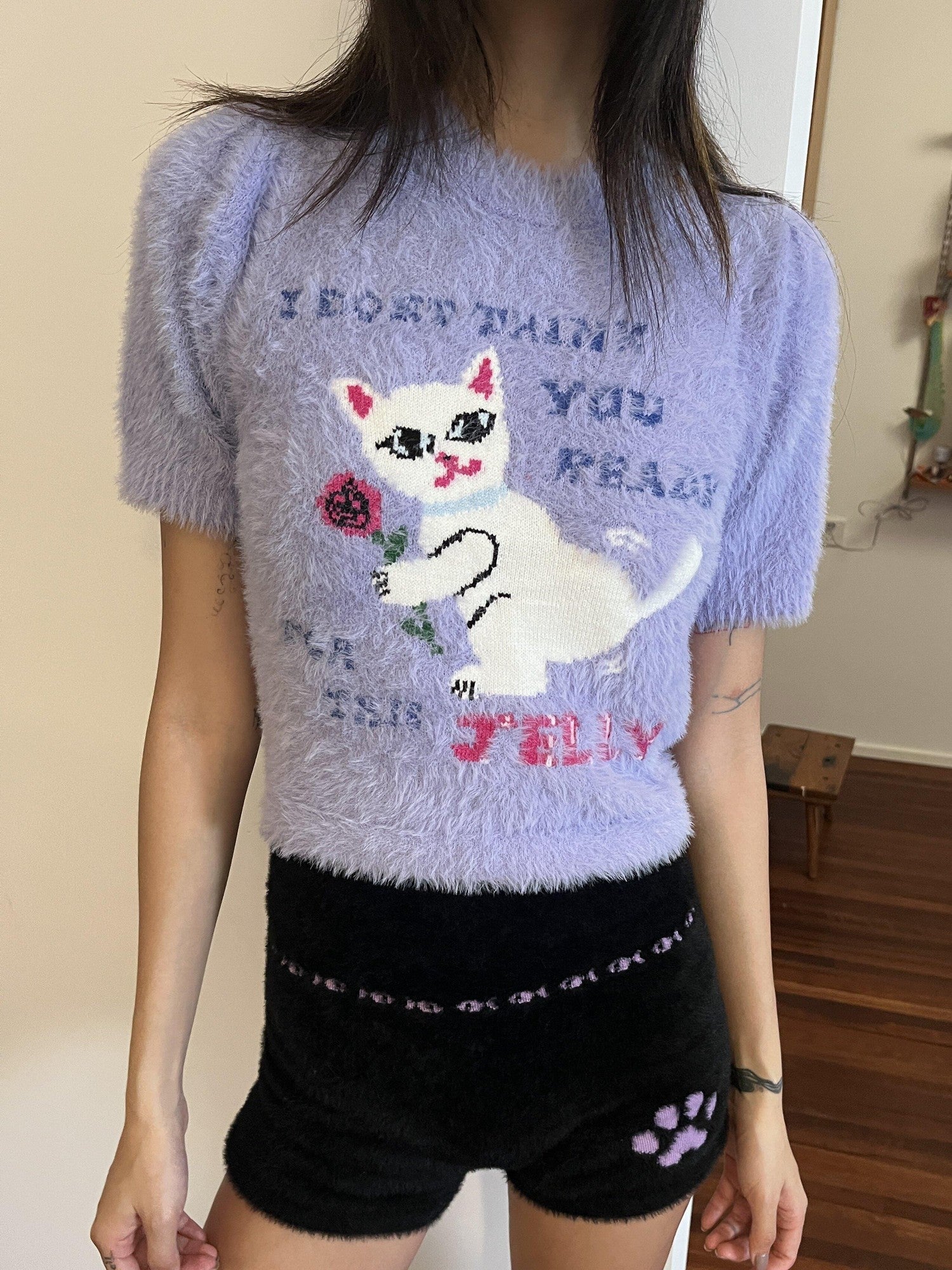 QUORRA S CHORD Pink Purple Embroidered Jacquard Cat Rose Women&