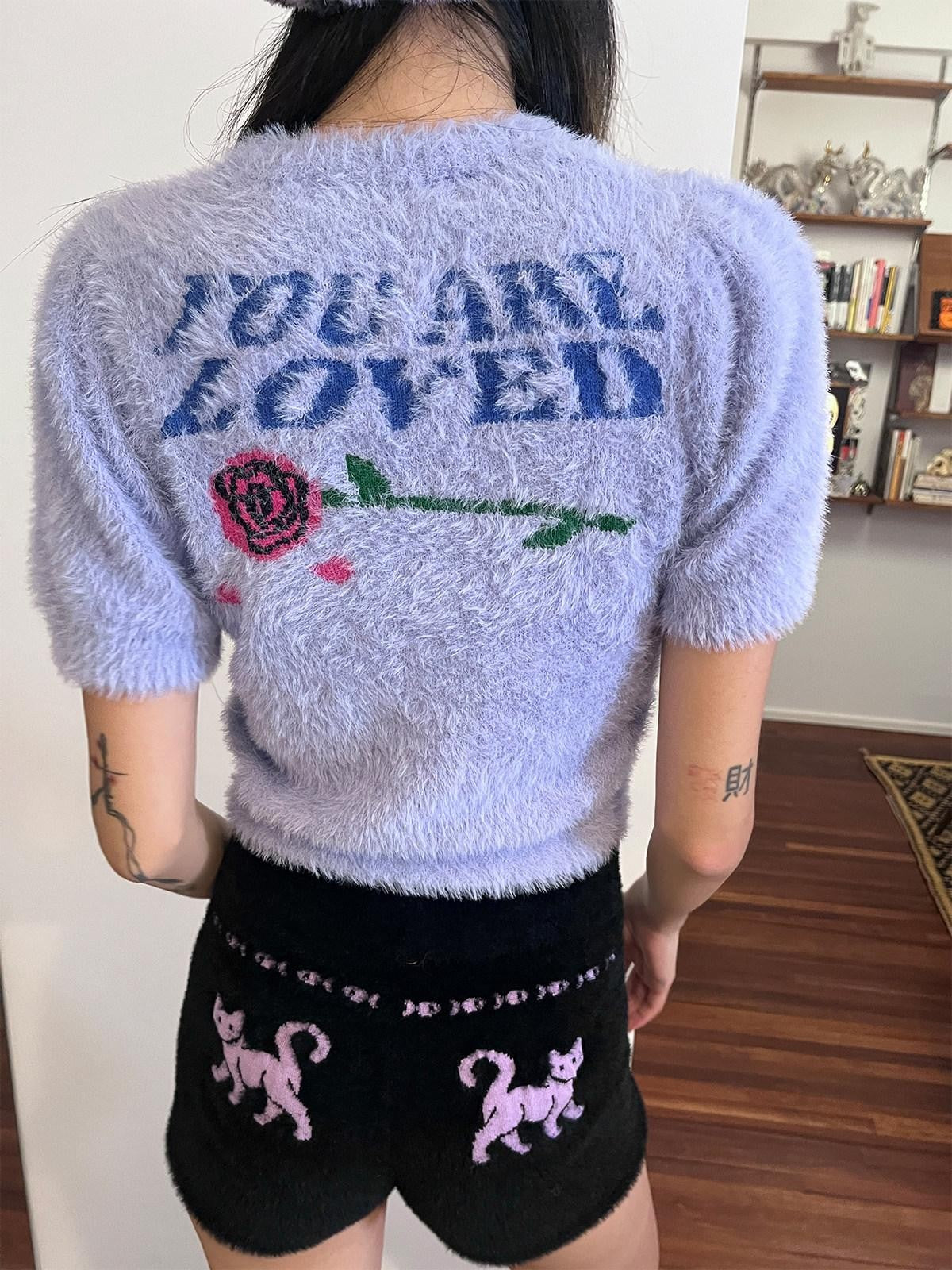 QUORRA S CHORD Pink Purple Embroidered Jacquard Cat Rose Women&