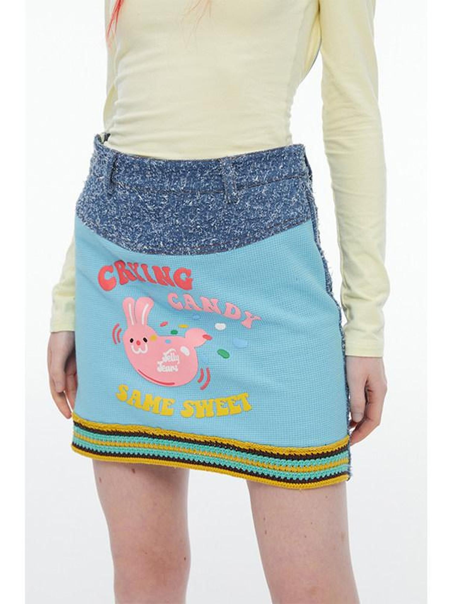 QUORRA S CHORD Pink Rabbit Waffle Check Patch Distressed Denim Women&