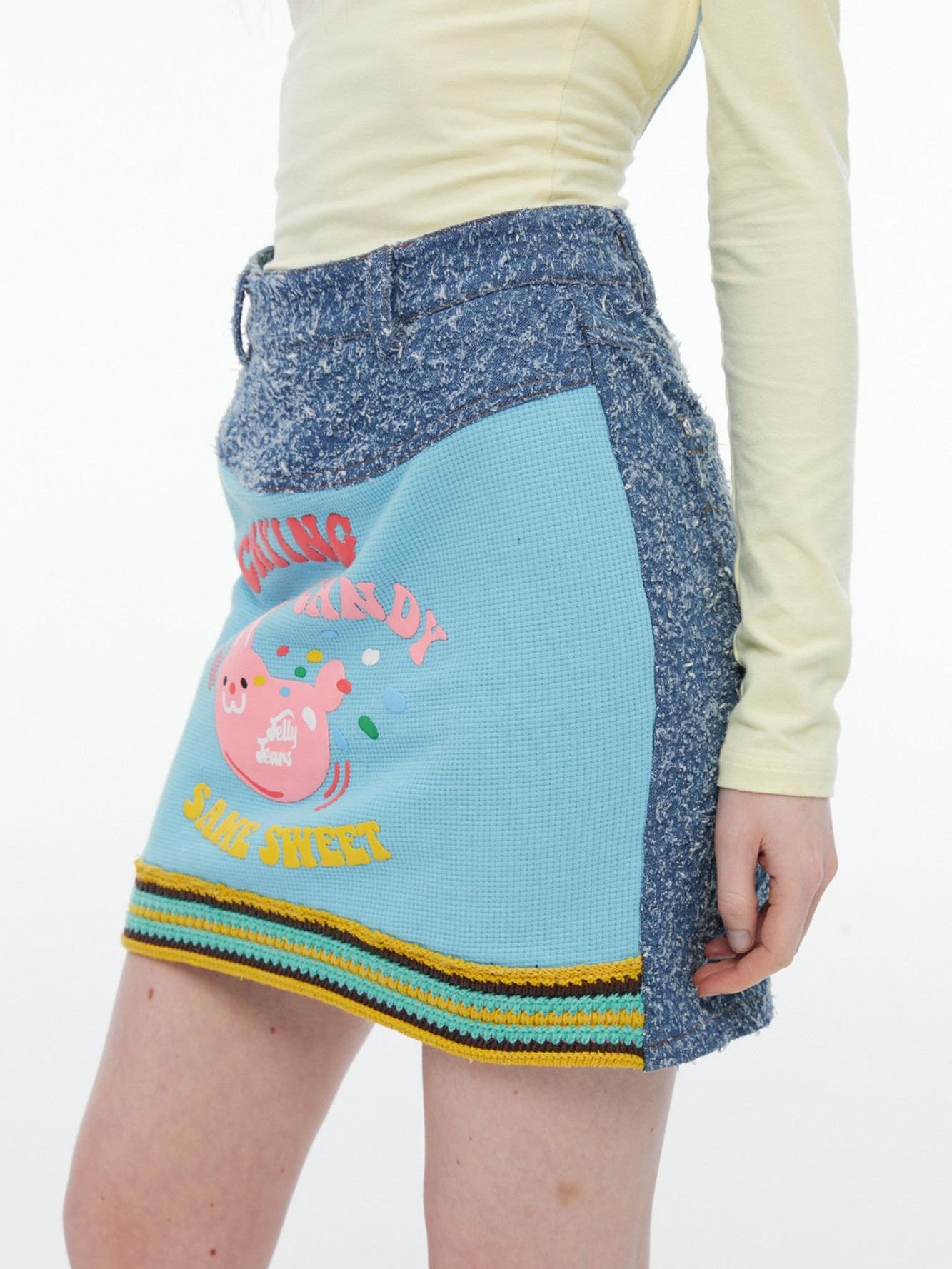 QUORRA S CHORD Pink Rabbit Waffle Check Patch Distressed Denim Women&