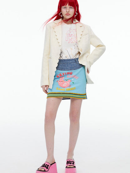 QUORRA S CHORD Pink Rabbit Waffle Check Patch Distressed Denim Women&