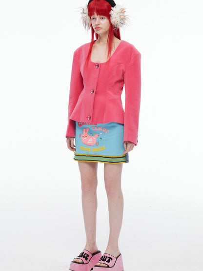 QUORRA S CHORD Pink Rabbit Waffle Check Patch Distressed Denim Women&