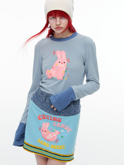 QUORRA S CHORD Pink Rabbit Waffle Check Patch Distressed Denim Women&