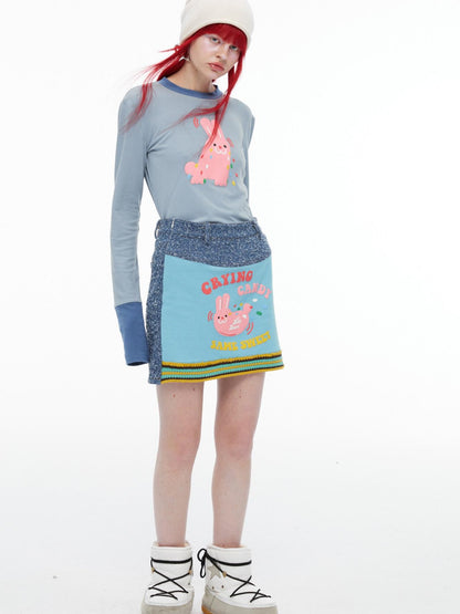 QUORRA S CHORD Pink Rabbit Waffle Check Patch Distressed Denim Women&