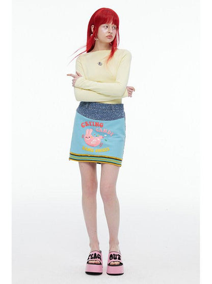 QUORRA S CHORD Pink Rabbit Waffle Check Patch Distressed Denim Women&