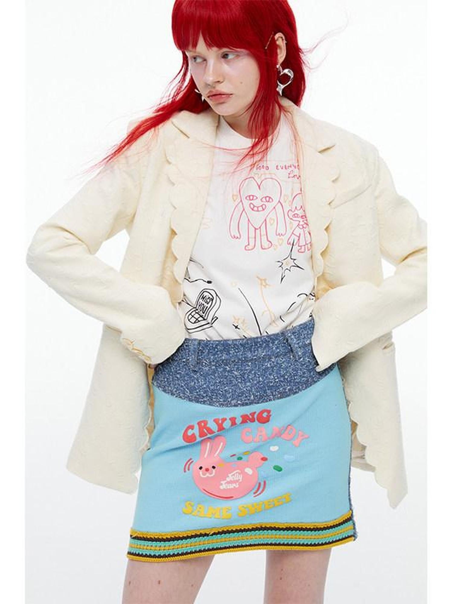 QUORRA S CHORD Pink Rabbit Waffle Check Patch Distressed Denim Women&