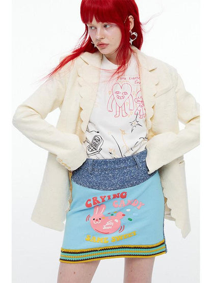 QUORRA S CHORD Pink Rabbit Waffle Check Patch Distressed Denim Women&