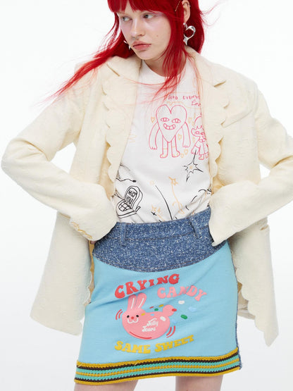 QUORRA S CHORD Pink Rabbit Waffle Check Patch Distressed Denim Women&