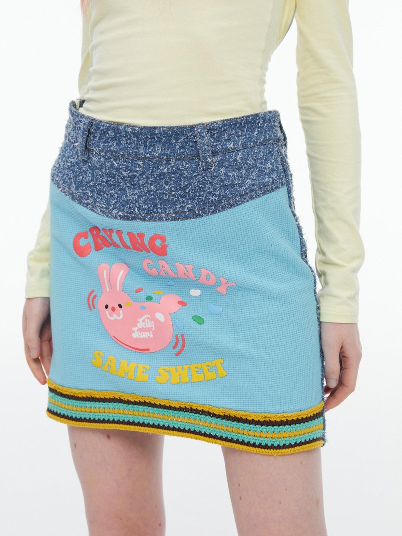 QUORRA S CHORD Pink Rabbit Waffle Check Patch Distressed Denim Women&