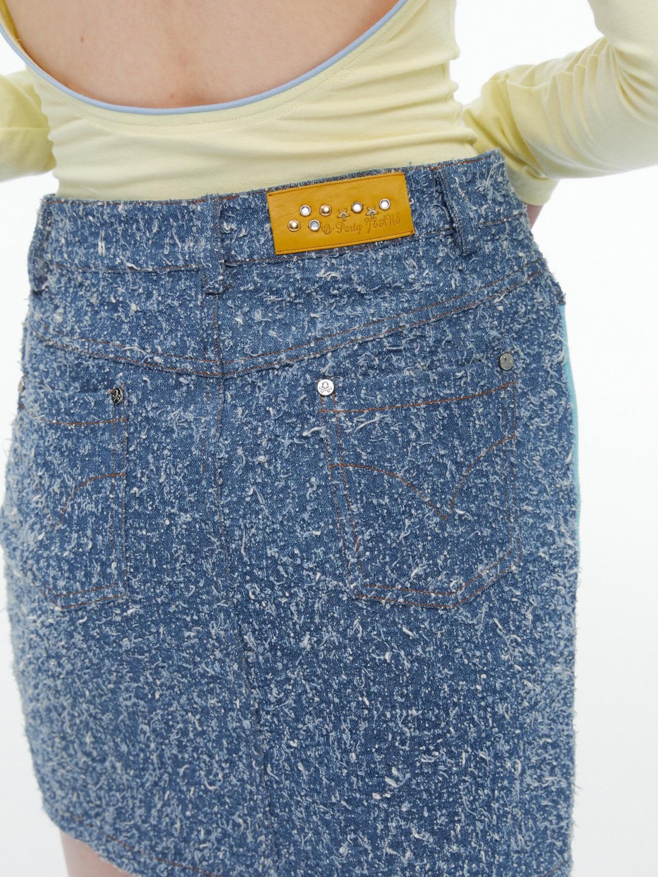 QUORRA S CHORD Pink Rabbit Waffle Check Patch Distressed Denim Women&