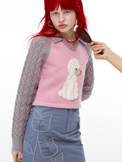 QUORRA S CHORD Pink Ribbed Raglan High Waist White Eyed Poodle Graphic Women&