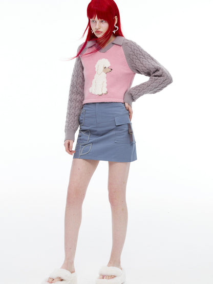 QUORRA S CHORD Pink Ribbed Raglan High Waist White Eyed Poodle Graphic Women&