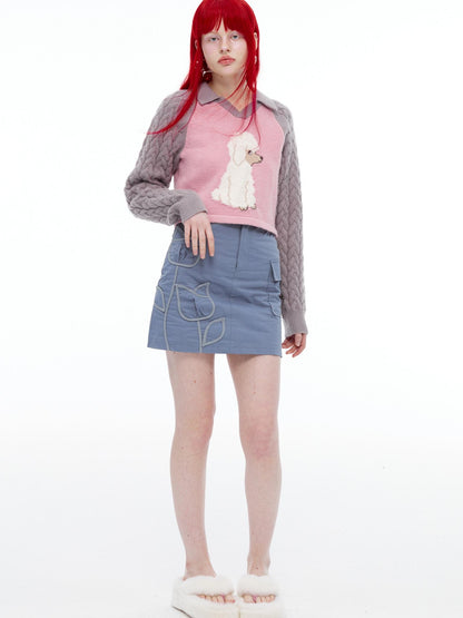 QUORRA S CHORD Pink Ribbed Raglan High Waist White Eyed Poodle Graphic Women&