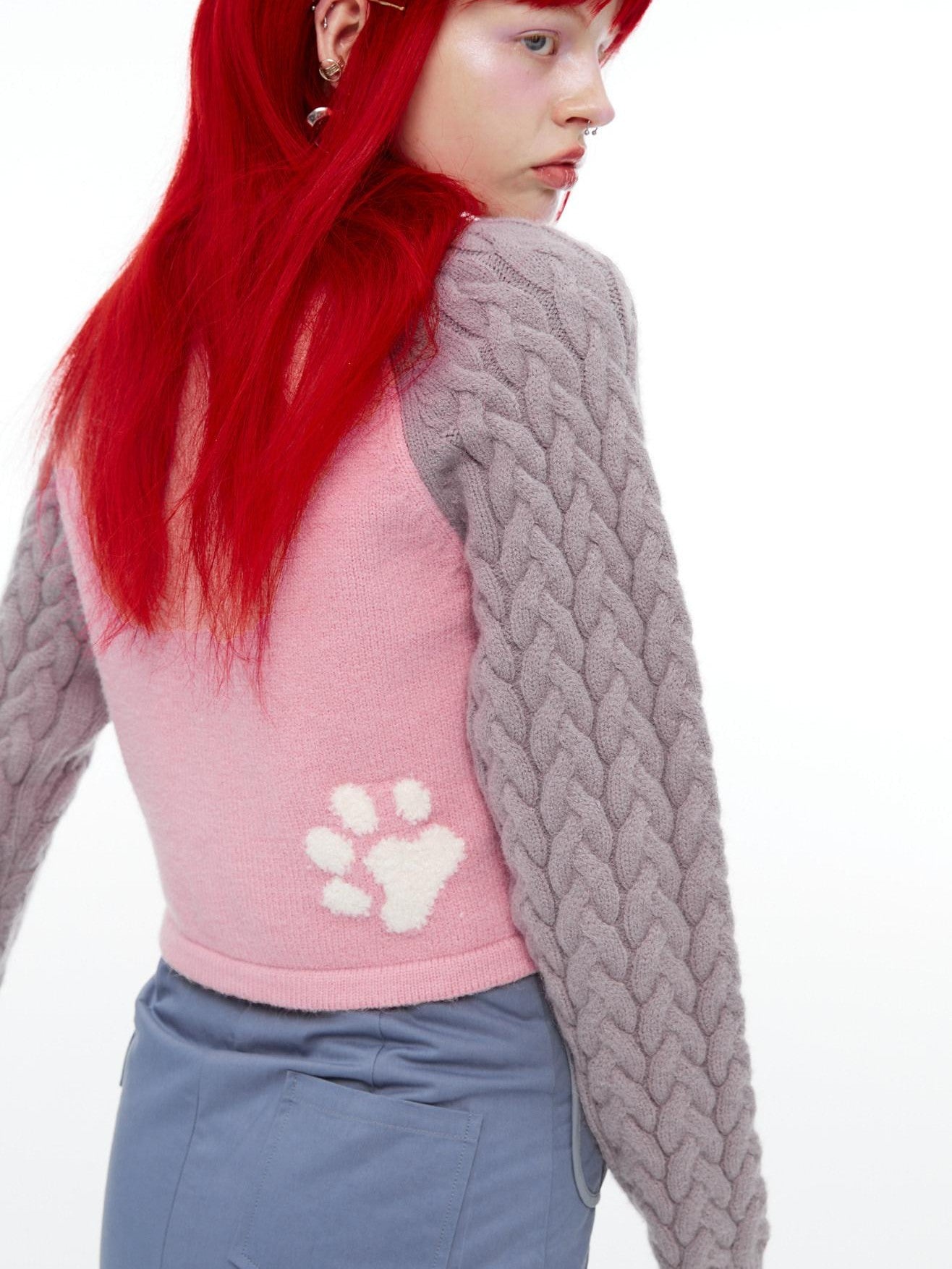 QUORRA S CHORD Pink Ribbed Raglan High Waist White Eyed Poodle Graphic Women&