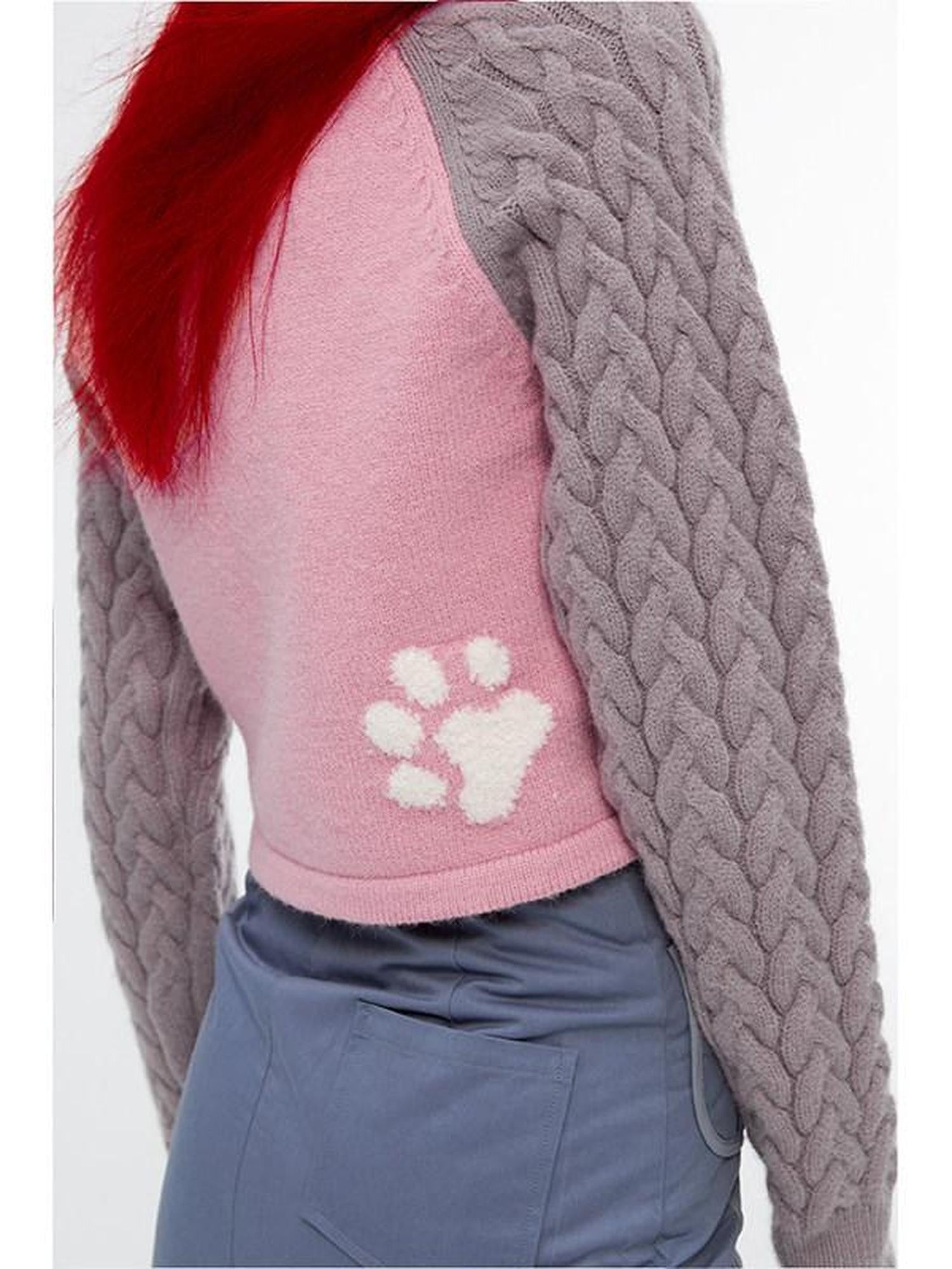 QUORRA S CHORD Pink Ribbed Raglan High Waist White Eyed Poodle Graphic Women&