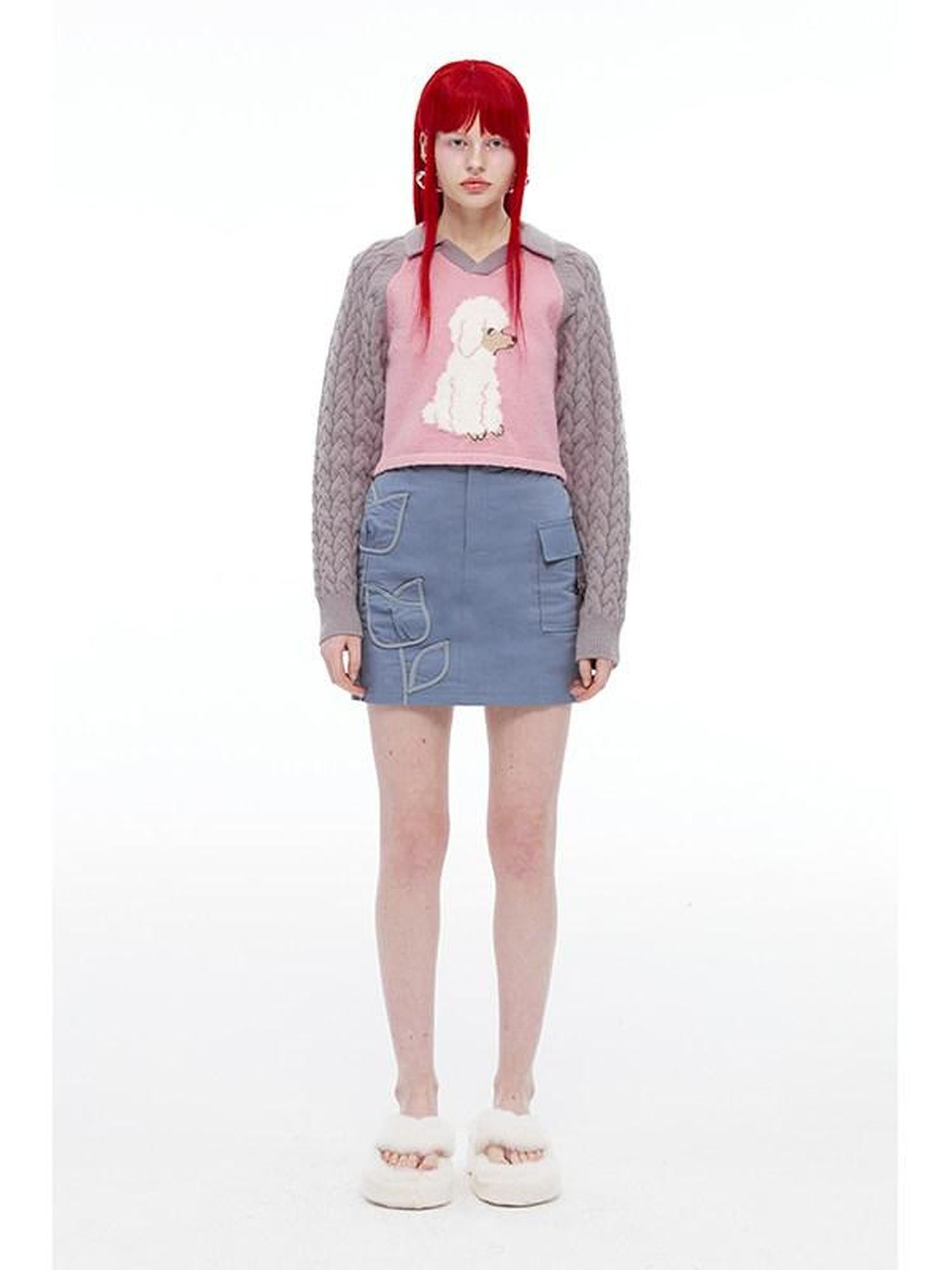 QUORRA S CHORD Pink Ribbed Raglan High Waist White Eyed Poodle Graphic Women&