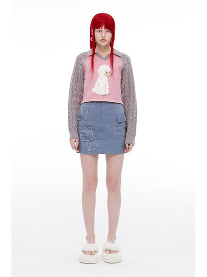 QUORRA S CHORD Pink Ribbed Raglan High Waist White Eyed Poodle Graphic Women&