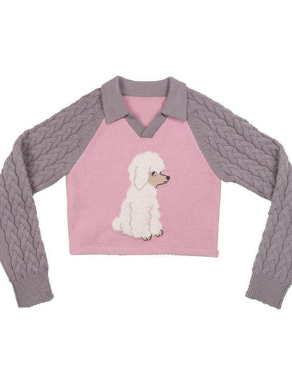 QUORRA S CHORD Pink Ribbed Raglan High Waist White Eyed Poodle Graphic Women&
