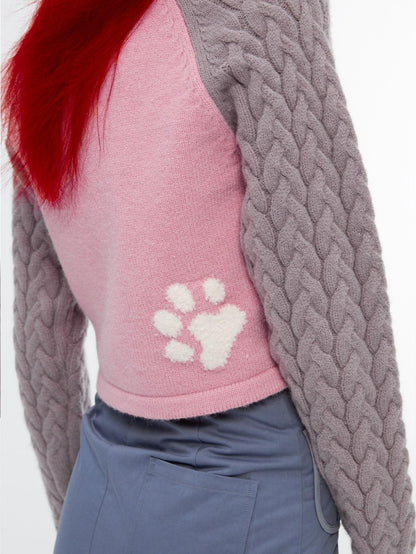 QUORRA S CHORD Pink Ribbed Raglan High Waist White Eyed Poodle Graphic Women&