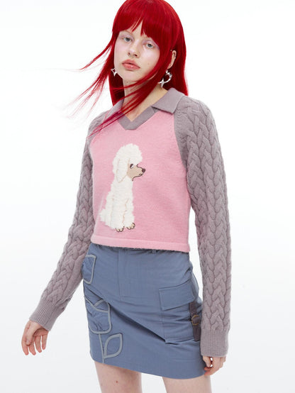 QUORRA S CHORD Pink Ribbed Raglan High Waist White Eyed Poodle Graphic Women&
