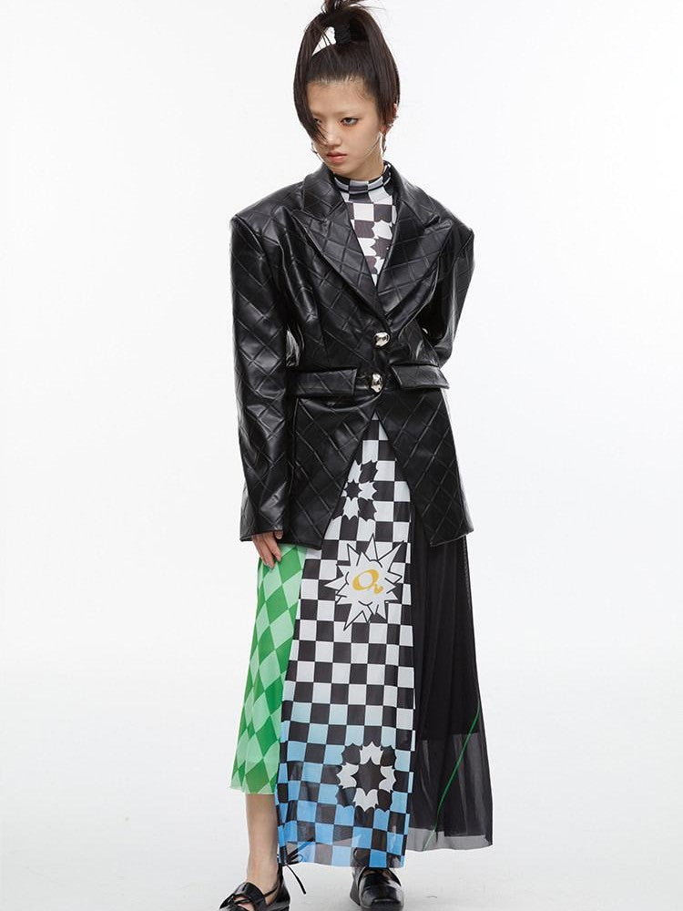 QUORRA S CHORD Plaid Jacquard Cinched Waist Vintage Tailored Women&