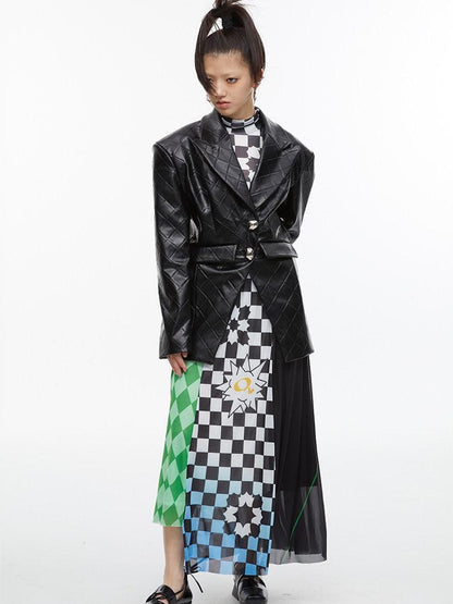 QUORRA S CHORD Plaid Jacquard Cinched Waist Vintage Tailored Women&