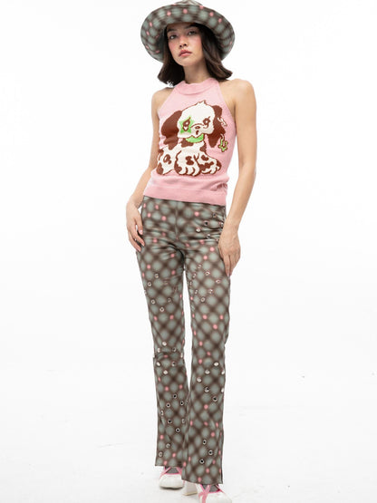 QUORRA S CHORD Plaid Rivet Eyelet Side Slit Micro Flare Women&