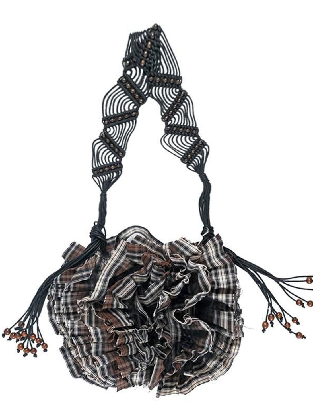 QUORRA S CHORD Plaid Ruffle Pleated Lace Tassel Flowerbud Crossbody Women&
