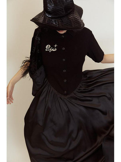 QUORRA S CHORD Polo Short Sleeve Satin Splice Waist Cinched Women&